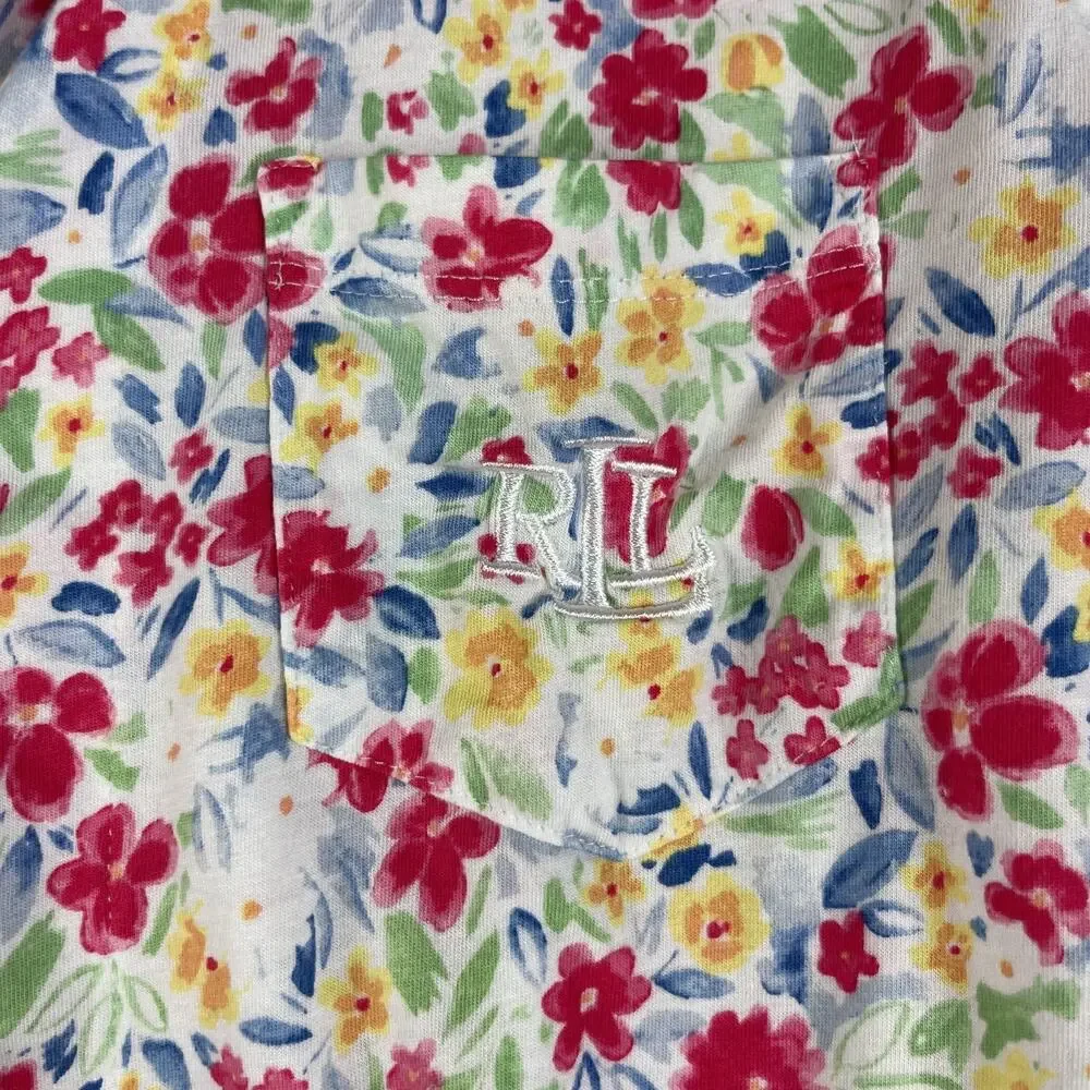Lauren Ralph Lauren Pajama Top Womens Medium Floral Button Front‎ Monogram Logo